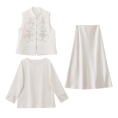 新中式风刺绣马甲套装女