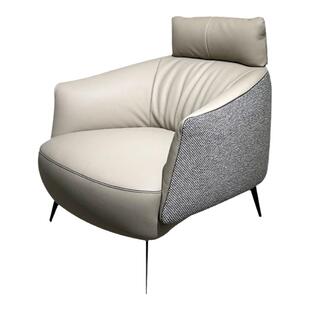 新款休闲椅客厅沙发椅阳台单椅懒人头层真牛皮布艺意式羽绒软钢架