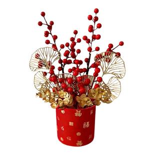 2026马年抱抱桶花桶新年装饰福桶年宵花摆件冬青红果发财果仿真花