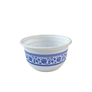 一次性碗塑料餐碗青花纹碗中式田园风圆形打包碗饭碗汤碗加厚硬碗