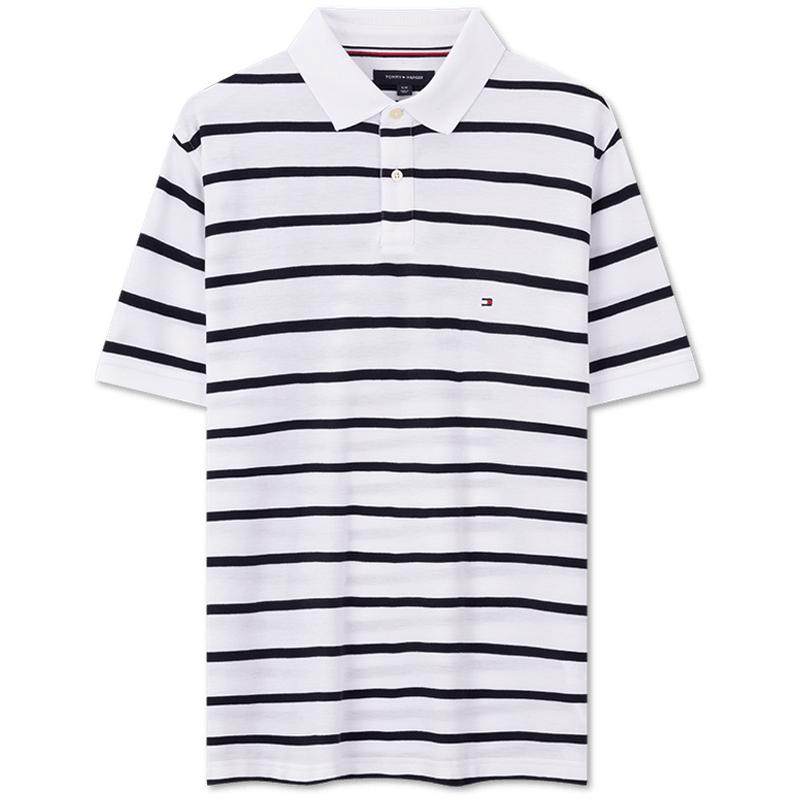 Tommy男装条纹小绣标短袖POLO衫