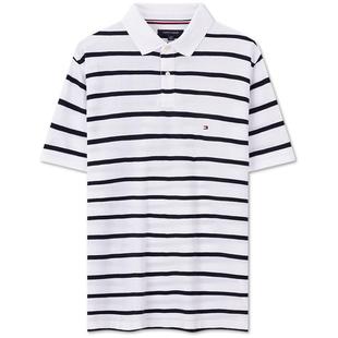 【透气舒适】Tommy春夏男装珠地网眼休闲条纹短袖T恤翻领POLO衫
