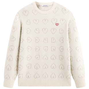 【糯米绒】太平鸟男装 休闲毛衫时尚26春季新款满版爱心宽松毛衣