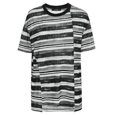 趣味分割黑白条纹短袖T恤