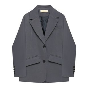 烟灰色小西服装外套港版女人味小众设计感职业休闲风西装西服外套