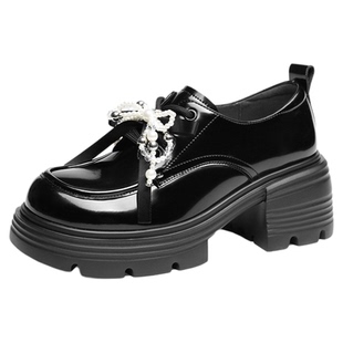 红蜻蜓厚底乐福鞋女2025秋冬新款女鞋黑色增高英伦小皮鞋女款单鞋