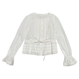 小小家 小个子小码长袖花边细节控衬衫可收腰精致纯棉上衣150xs秋