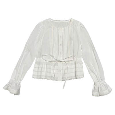 小小家小个子长袖花边纯棉衬衫