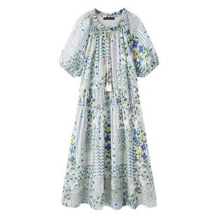 拉夏贝尔/La Chapelle法式小清新碎花连衣裙女夏季度假风a字长裙