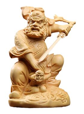 叶黄杨木打鬼钟馗道家桌面摆件