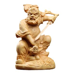 天然小叶黄杨木雕钟馗打鬼摆件道家钟馗神仙文玩创意桌面木雕摆件