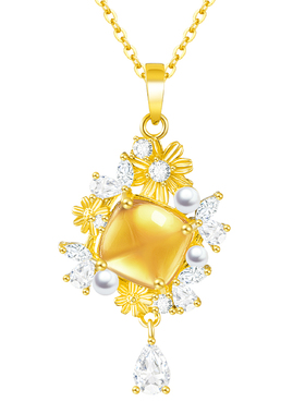 颂集「有钱花」雏菊黄晶纯银项链