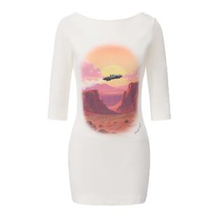 【Lisa同款】MARKGONG 26春夏新款峡谷飞车印花七分袖露背连衣裙