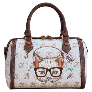 CallmeKitten高级感复古刺绣手拎波士顿包2025新款可爱喵星人包包