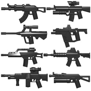 小颗粒积木军事人仔场景配件  第三方武器装备 步枪 耳机 护膝