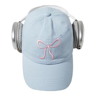 杨同学严选刺绣蝴蝶结软顶棒球帽女蓝色可爱粉大头围深顶鸭舌帽潮