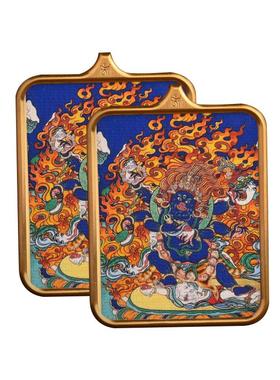 藏式大黑天唐卡吊坠六臂玛哈嘎拉项链本命年挂件小唐卡嘎乌盒饰品