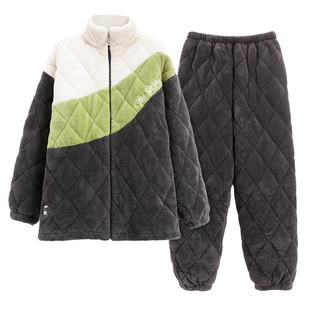 纯棉睡衣男冬季加厚加绒夹棉袄男士秋冬款棉服男款冬天全棉家居服