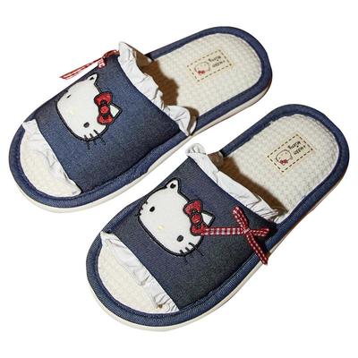 Gukoo/果壳拖鞋女春夏HelloKitty联名新款平底女士居家亚麻拖鞋