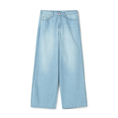 klee klee2026早春新款女装环保棉浅色半松紧直筒牛仔裤K0261PA22