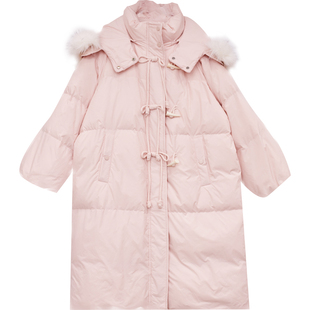 DM100大码百分百女装胖mm2025新款冬季中长款毛领粉色加厚羽绒服