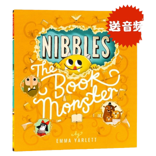 小怪兽嘎吱啃书小黄怪尼宝 英文原版绘本 Nibbles The Book Monster 洞洞书小机关翻翻游戏趣味故事 儿童宝宝幽默搞笑互动阅读绘本