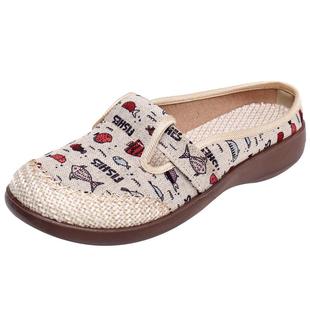 老北京布鞋女夏季透气亚麻包头半拖鞋外穿软底大头鞋懒人鞋一脚蹬