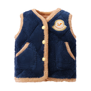 儿童马甲男童法兰绒女童珊瑚绒无袖长毛绒开衫三层夹棉加厚冬季新