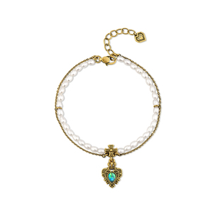 MONOLOGUE独白亚特兰蒂斯黑金复古黄金足金爱心珍珠手链MR1220礼