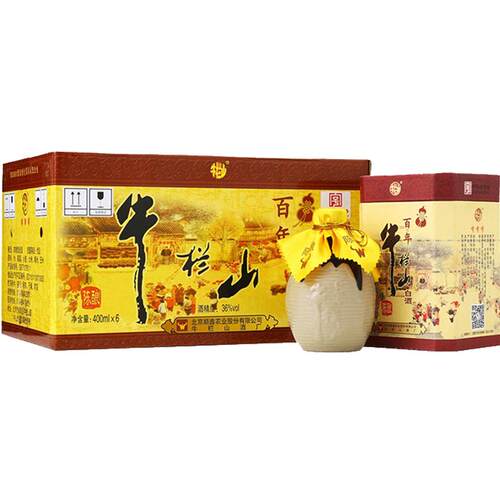 牛栏山 二锅头36度百年陈酿  三牛400ml*6瓶口感浓香型白酒整箱装