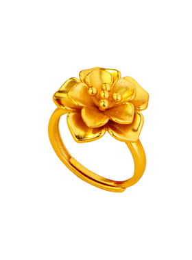 仿黄金色立体花朵戒指气质指环