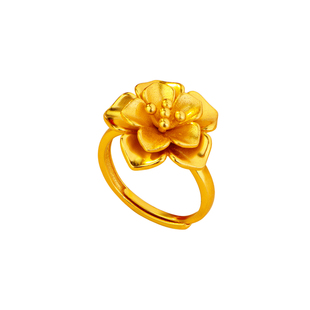 金店新款仿黄金色立体花朵戒指女款小众设计气质开口调节花蕊指环