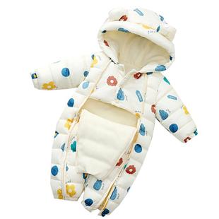 婴儿宝宝羽绒棉连体衣新生儿冬季男童爬爬服儿童外出抱衣哈衣冬装