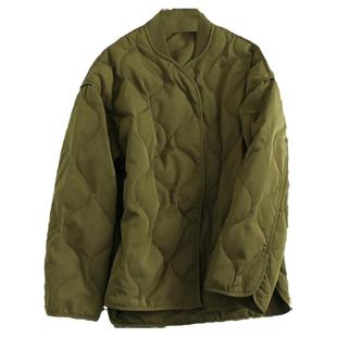 纯色宽松版型绗缝纹理立领单排扣秋冬新款长袖百搭女装羽绒服F679