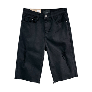 韩国howluk弹力高腰破洞修身五分牛仔短裤女夏季新款显瘦百搭