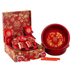 唐呈喜盆新娘陪嫁结婚脸盆洗漱套装家用红盆一对嫁妆婚庆用品大全