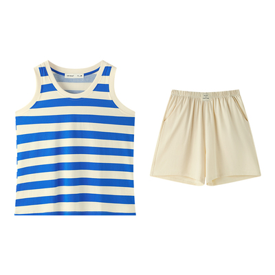 贝妍夏季条纹背心短裤情侣家居服