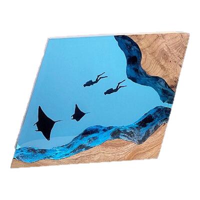 树脂鲸鱼潜水员桌面摆件海洋树脂灯艺术工艺品实木生日礼物饰品