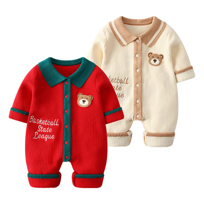 婴儿拜年服男宝宝满月红色衣服