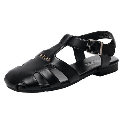 EBLAN/伊伴包头凉鞋女镂空罗马鞋