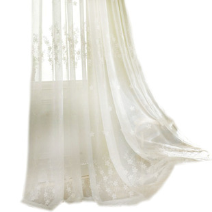 田园新中式卧室客厅刺绣窗纱白色纱帘打孔白沙罗马帘成品窗帘纷飞