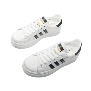 薄款透气排汗三条杠贝壳头2025新款春增高厚底小白鞋休闲运动板鞋