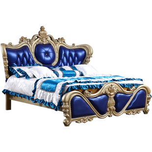 欧式双人床 美式别墅实木1.8米主卧大床结婚公主真皮卧室香槟金床