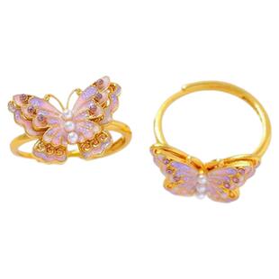 蝴蝶戒指儿童女孩珐琅黄金珍珠轻奢高级感学生党女童2025新款爆款