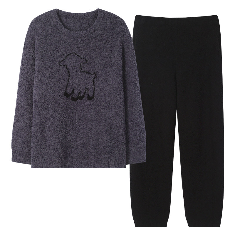 情侣睡衣冬半边绒加绒珊瑚绒男女
