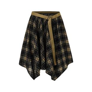 1C00M4Grunge格纹不规则中裙羊毛格子衬衫半身裙屁帘美式设计感
