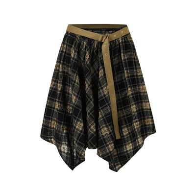 格纹不规则中裙羊毛格子半身裙