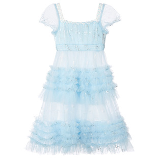 女童粉色公主裙女童高端礼服轻奢连衣裙闪亮演出服生日走秀主持人