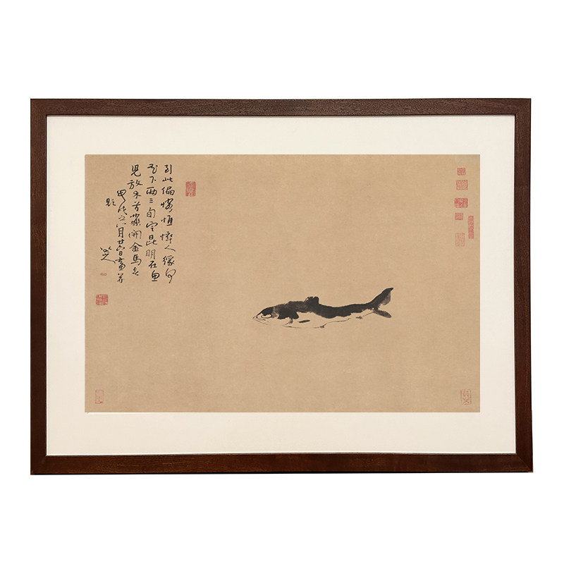 游鱼图八大山人朱耷中式原木挂画