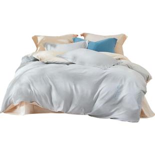 水星家纺A类全棉水洗棉四件套纯棉素色简约套件家用被套床单床品